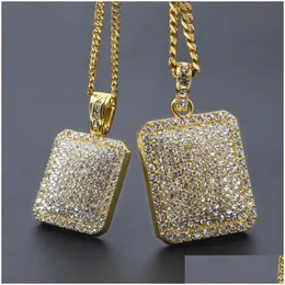 Pendant Necklaces Mens Gold Cuban Link Chain Fashion Hip Hop Jewelry With Fl Rhinestone Bling Diamond Dog Tag Iced Out Drop Delivery P Dhpbl