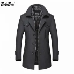 Herr ull blandar Bolubao Men Winter Wool Coat Men's Casual Brand Solid Color Wool Blends Woolen Pea Coat Male Trench Coat Overcoat 231211