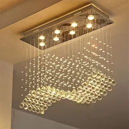 Lampadario di cristallo contemporaneo rettangolo illuminazione cristalli goccia di pioggia lampada da soffitto design a onde montaggio ad incasso per sala da pranzo Roo277a