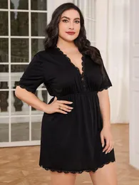 Mulheres sleepwear plus size mulheres nightgowns profundo decote em v sexy mangas curtas hem homwear cintura elástica nighty nightwear loungwear vestido