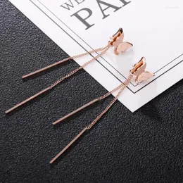 Dangle Earrings Rose Titanium Steel Butterfly Drop Earring For Women Girls Long Tassel Pendant Boucle D'oreille Femme 2023