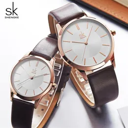Shengke Fashion skórzane kobiety mężczyźni Para zegarków ustawiaj luksusowy kwarc żeńska męska nadgarstka zegarek nowy prezent na dzień damski #K8037312S