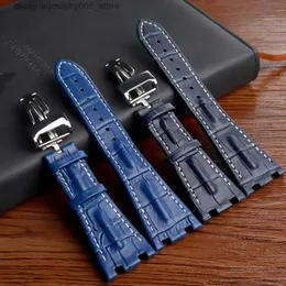 Watch Bands Accessories Bone Grain Leather Strap Folding Backle for AP 15703 26470SOロイヤルオークオフショア28mmメンズスポーツストラップQ231212