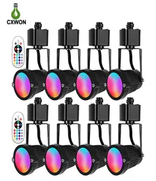 RGBW LED 트랙 조명 10 헤드 어두운 RGBW H 유형 트랙 조명 헤드 악센트 작업 소매 아트 전시장 120V Muticolor Spotl6792177