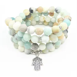 SN1351 2018 Mala-Armband, modisches Damen-Armband, natürlicher 8 mm Amazonit, 108 Mala, Hamsa-Charm, Yogi-Halskette319e