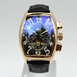 Tourbillon Mechanical Watch Men Luxury Top Brand Caseno Leather Band Daydate 자동 골격 드롭-직함 남성 시계 손목 시계 218k