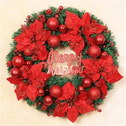 装飾花30/40/50cm赤いクリスマスリースゴールドクリスマスボールフロントドアガーランド飾りナビダッド年ホームパーティーの壁の装飾
