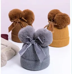 Hattar babyartiklar dubbeldäckare motorhuv vinter stickad barnflicka hatt varm tjock