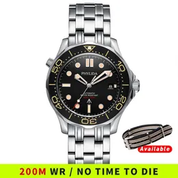 Phylida Black Dial Miyota PT5000 Automatisk Watch Diver NTTD Style Sapphire Crystal Solid Armband Waterproof 200M 2103102555
