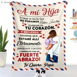 Couvertures Espagnol à ma fille fils couverture couverture en flanelle douce pour canapé-lit couverture Express amour Message couverture cadeau d'anniversaire 231212