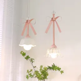 Lâmpadas pendentes crianças lâmpada para quarto decorações de cabeceira vidro cerâmica arandelas rosa pendurado luz princesa menina quarto iluminação e27