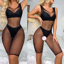 Kadınlar Fishnet Vücut Sıcak Erotik Mesh Bodysuit Açık kasık seksi iç çamaşırı içi boş Jacquard Lady Lady Nightgown iç çamaşırı seksi