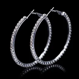 Hoop & Huggie Fashion Ladies 50mm Bridal Silver Color Crystal Diamante Rhinestone Round Earrings For Women Wedding Prom Accessorie270w