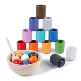 Intelligence toys Baby Montessori Wooden Toy Rainbow Ball And Cups Color Sorting Games Fine Motor Early Education Learning Toys Gifts For Children 231212
