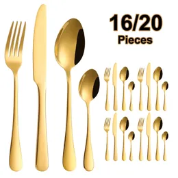 Set di stoviglie 8121620 pezzi Posate d'oro Utensili da cucina Set da tavola nero Stoviglie in acciaio inossidabile Specchio Coltello Forchetta Cucchiaio 231211