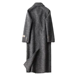 Cappotto in cashmere double-face di colore misto in pelo di cammello di pecora, colletto da donna versione coreana di media lunghezza, cappotto di lana con bottoni a doppia fila, alla moda