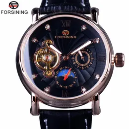 ForSining Fashion Luxury Luminous Hands Rose Golden Men Watches Top Brand Tourbillion Diamond Display Automatisk mekanisk Watch256f