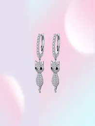 Bamoer 925 prata esterlina bonito gato cristal buceta deslumbrante zircão cúbico brincos para mulheres jóias de prata esterlina sce519 2102838886