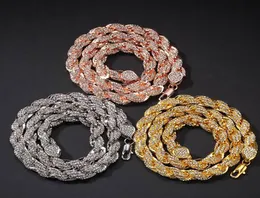 Mise 9 mm lodowany łańcuch linowy kryształowy rhineston złoty srebrny różowy złotnik Naszyjnik 18 -calowy Hiphop Jewelry1658625