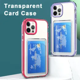 Paski telefoniczne gniazda karty dla iPhone'a 12 11 Pro Max XS XR 7 8 Plus Candy Color Bumper Odporny na zderzak przezroczystą tylną osłonę