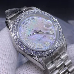 Luxury Single Ring Diamond White Pearl Men's Watch 41mm rostfritt stål Strap Automatic Date3035