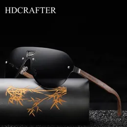 Gafas de sol HDCRAFTER 2021 para hombre sin montura polarizada de madera de nogal espejo lente gafas de sol mujeres diseño de marca gafas de gran tamaño 205g