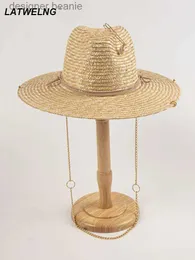 Szerokie brzegowe czapki wiadra czapki luksus łańcuch desiger stred fedora czapki dla kobiet letnie kapelusz plażowy moda Panama Sun Hats UV ochronne szerokie wakacje 231212