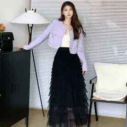 Skirts 2023 Autumn And Winter Skirt Suit Leisure Time Temperament Gauze Self Cultivation Beige Pink Coffee Black