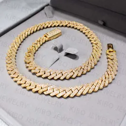 Miami Two Tone Iced Out S Sterling Sier com REAL 14K GOLD PLATED VVS 12mm 2 linhas Moissanite cuba Link Chain