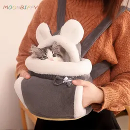 Gabbie per gatti Case Borsa per animali domestici Zaino per cani di piccola taglia Inverno Caldo morbido peluche che trasporta animali domestici Gabbia che cammina all'aperto Gattino da viaggio Appeso Borsa per il petto 231212