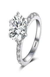 مع شهادة Silver 925 حلقات للنساء 20CT Round Cut Zirconia diamond Solitaire Ring Band Band Bridal Joyas Z2186090