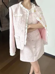 Robes de travail 2023 printemps automne mode femmes haute qualité rose veste manteau avec jupe trapèze costumes ensembles Ddxgz2 11.24
