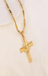 Cruz pingente 24 k sólido fino ouro amarelo cheio encantos linhas colar jóias fábrica deus presente7078875