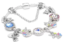 Moda 925 Sterling Gümüş Unicorn Crystal Murano Lamba Cam Avrupa Cazibesi Boncuklar Kristal Sarkla Takılar Cazibe Bilezikler Kolye B87973666