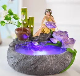 Harts Flower Fairy Figure Water Fountain Crafts Wedding Gift Inomhus Waterscape Creative Office Desktop Feng Shui Ornament2540157