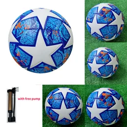 Novas luvas esportivas azul branco estrela futebol personalizado artesanal couro do plutônio futebol 5 bolas de treinamento durável bolas de jogo com bomba grátis