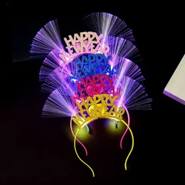 Led Happy New Year Headband Light Up Fiber Optic Hair Hoop Glowing Party Sparky Glitter Headdress Holiday New Year Decorations LX89