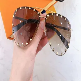 Pilot Pilot Sunglasses Stude Gold Brown Shaded Sun Glasses Women Fashion Rimless Sunglasses Zużycie oka z pudełkiem214t