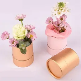 5 pçs caixas de flores de papel redondas com tampa balde florista dia dos namorados rosa presente caixa de embalagem decoração para casa casamento decoratio274k