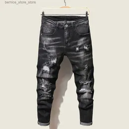 メンズジーンズファッションメンズジーンズパンツストレッチダークブルースキニージーンズ男性のためのスリムフィットデニムパンツ韓国スタイルの男性ズボンジーンズQ231213