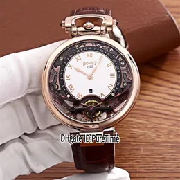 New Bovet Amadeo Fleurier Grand Complications Virtuoso Rose Gold Skeleton White Dial Mens Watch Brown Leather Strap Sports Watches285c