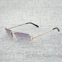 Zonnebril Vintage Kleine Lens C Draad Mannen Randloze Vierkante Zonnebril Vrouwen Voor Outdoor Club Clear Frame Oculos Shades250F