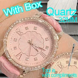 패션 다이아몬드 시계 로즈 골드 레이디 시계 다이아몬드 럭셔리 시계 디자이너 석영 시계 날짜 32mm 손목 시계 여자 전위 선물 선물 상자와 함께