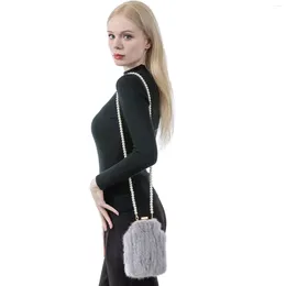 Marsupi Vera Borsa Mini Borsa Messenger Fuffy Lady Spalla Mobile Donna Moda con catena di perline Parte per banchetti