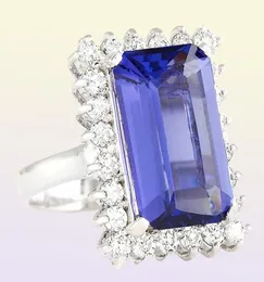 Grand anneau en pierre de Zircon carré bleu foncé, bijoux à la mode, anneaux en cristal d'argent pour fiançailles, bijoux de mariage L3K1161124140