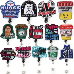 10 Pcs/Lot Fashion Key Rings Nurse IN Progress Acrylic Glitter Funny Badge Holder Nurse Student Medical Series Scrub Life Badge Reel For Nurse Accessoires