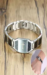 Cross Magnetic Armband Men rostfritt stål Handkedja ID -armband Svart kolfiber Magneten Energimum Män släpper 2108127920834