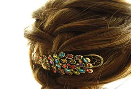 Europa Modeschmuck Women039s Vintage Pfau Haarnadel Haarspange Bunte Strass Haarspange Bobby Pin Lady Haarspange S1514247977