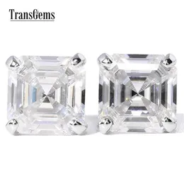 Transgems 14K biały złoto Asscher Cut Morsantie Diamond Studs For Women 4CTW 7 mm Asscher 2ct każdy Moissanite F Color Y2006295E