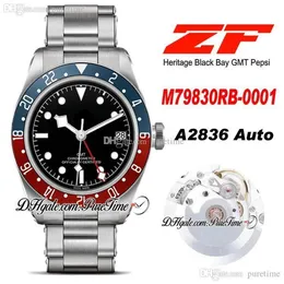 ZF GMT Pepsi 41mm A2836 Automatic Mens Watch Blue Red Bezel Black Dial Stainless Steel Bracelet Super Edition PTTD Puretime C02296i